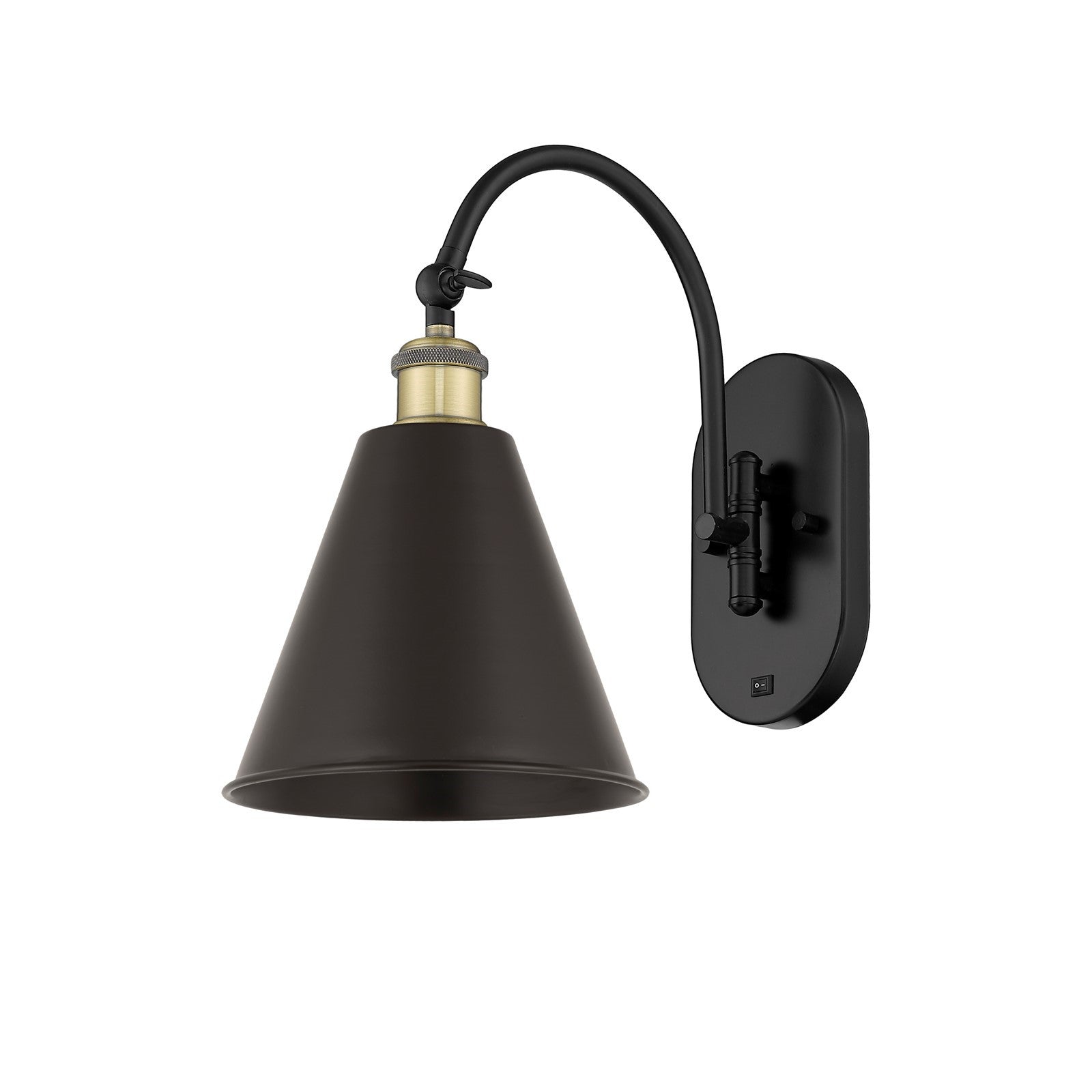 Innovations Berkshire 8in 1-Light Swing Arm Lamp | Industrial Black Antique Brass and Matte Black Metal Shade | Living | Model 518-1W-BAB-MBC-8-BK-LED