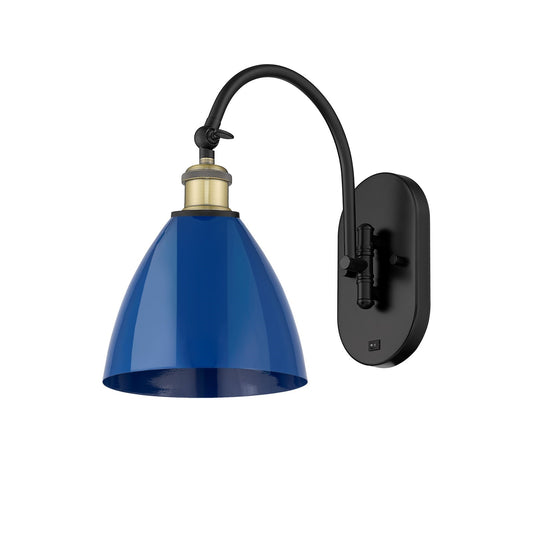 Innovations Plymouth 7.5in 1-Light Swing Arm Lamp | Industrial Black Antique Brass and Matte Blue Metal | Kitchen Island | Model 518-1W-BAB-MBD-75-BL-LED