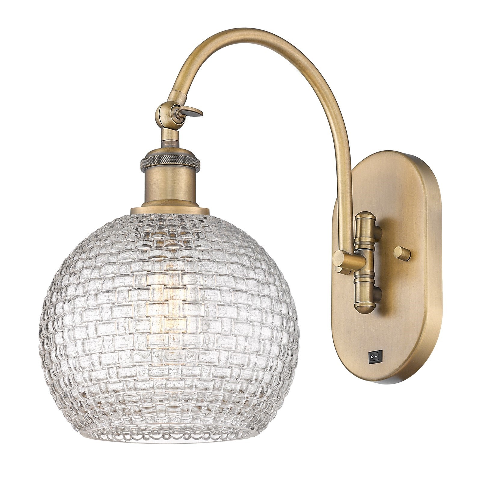 Innovations Athens 8in 1-Light Swing Arm Lamp | Modern Farmhouse Brushed Brass and Clear Basket Weave Glass | Living Room & | Model 518-1W-BB-G122C-8CL