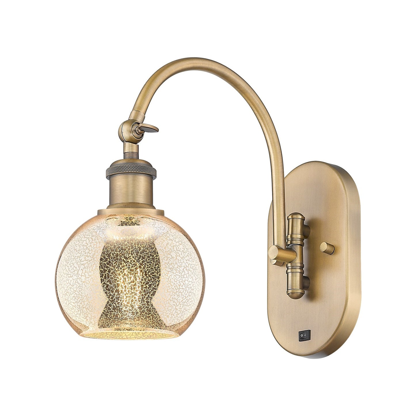 Innovations Athens 6in 1-Light Swing Arm Sconce | Industrial Brushed Brass and Mercury Glass | Bedroom & Hallway Accent | 5.88 x | Model 518-1W-BB-G128-6