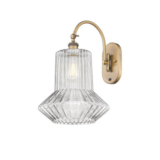 Innovations Springwater 12in 1-Light Swing Arm Lamp | Art Nouveau Brushed Brass and Clear Fluted Glass | Living Room & Bedroom | Model 518-1W-BB-G212