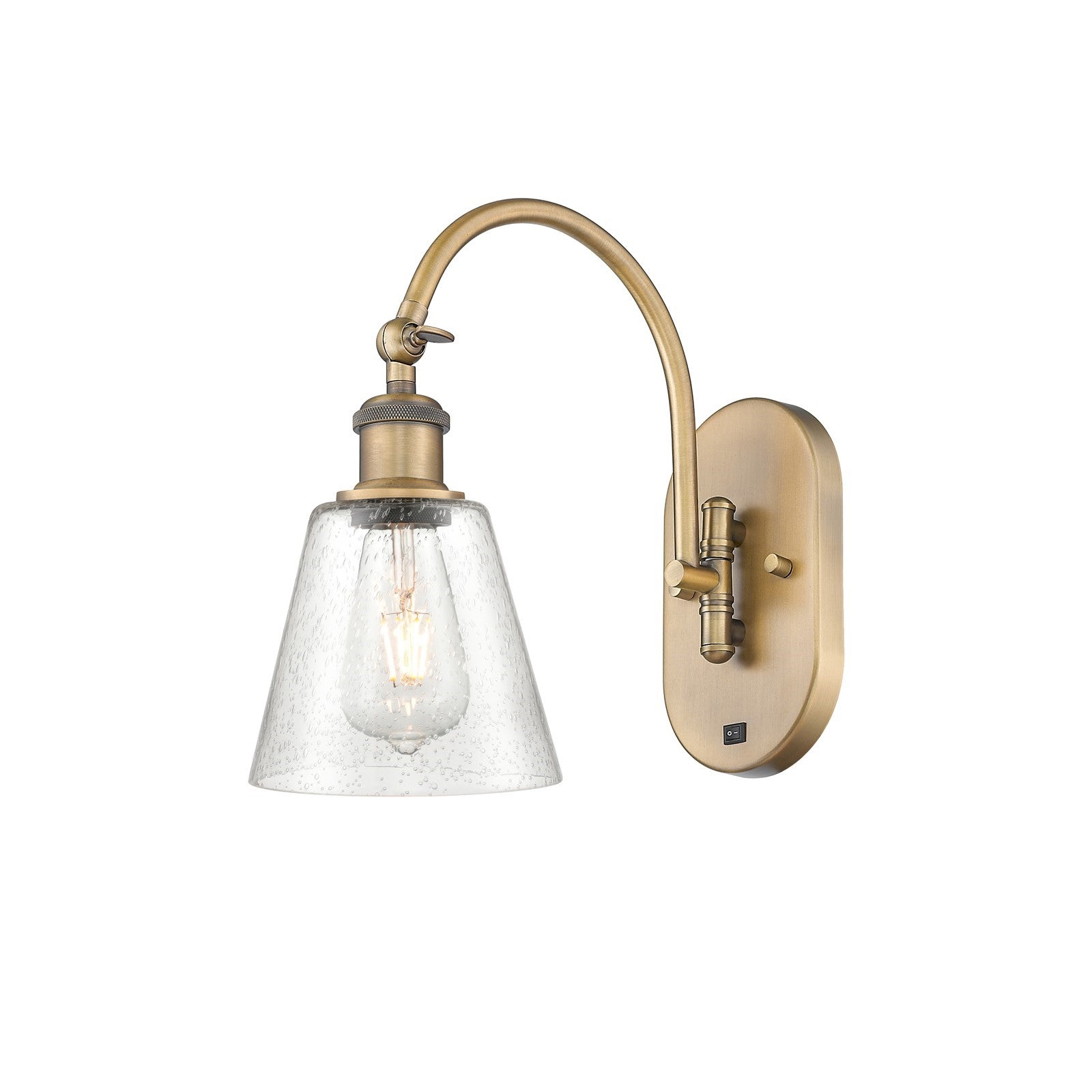Innovations Caton 6in 1-Light Swing Arm Sconce | Industrial Brushed Brass and Frosted Glass | Bedroom Reading Light | 6 x 12.5 x 12 | Model 518-1W-BB-G454