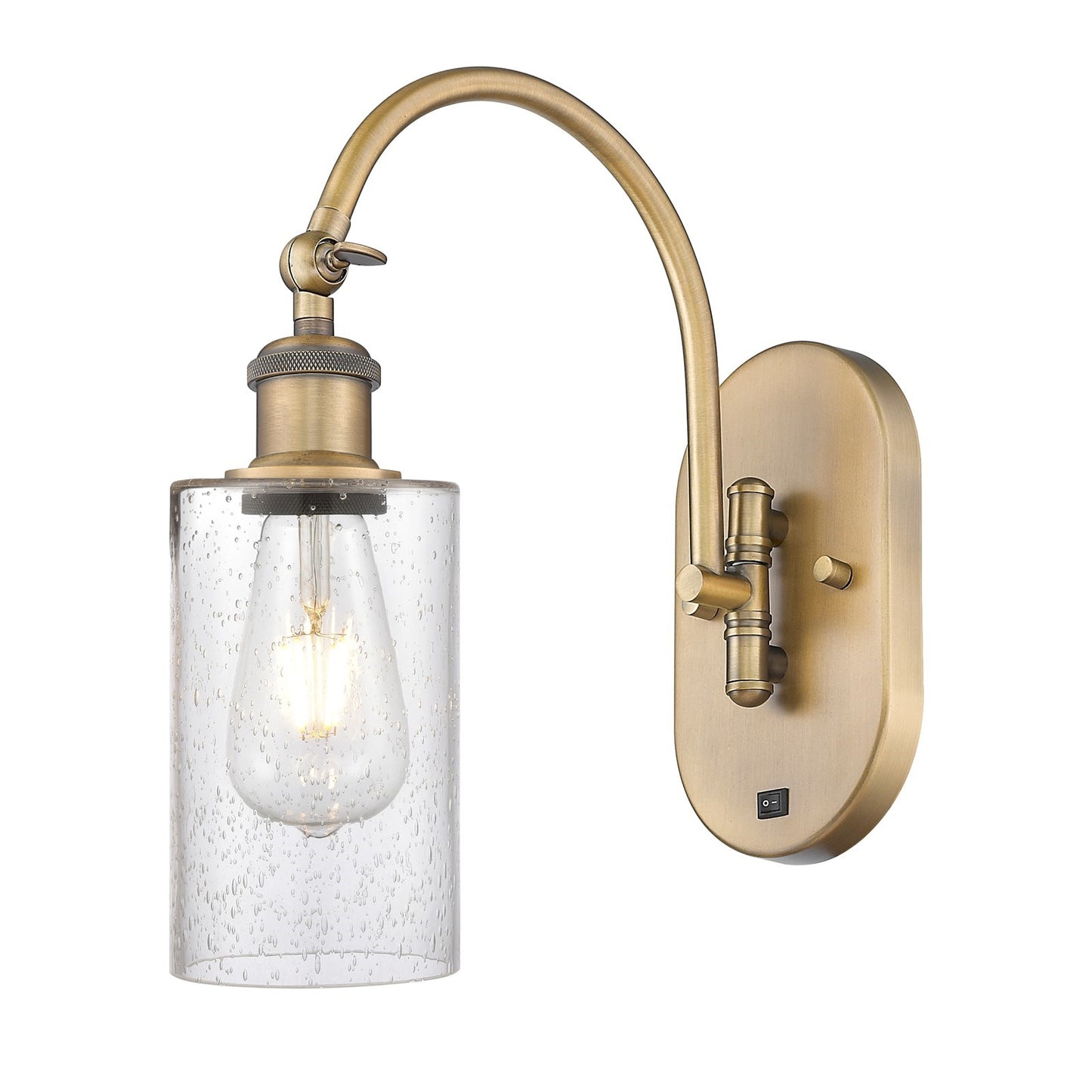 Innovations Clymer 1-Light 4in Swing Arm Sconce | Art Nouveau Brushed Brass and Seedy Glass | Bedroom & Living Room Reading Light | Model 518-1W-BB-G804