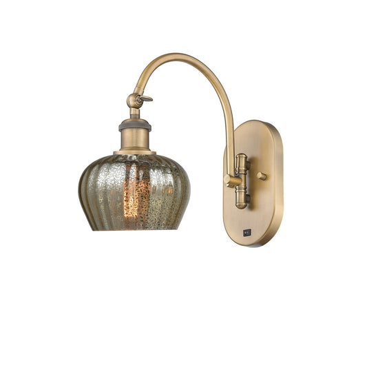 Innovations Fenton 1-Light 6.5in Swing Arm Wall Sconce | Industrial Brushed Brass Steel and Mercury Ribbed Glass | Bedroom & Living | Model 518-1W-BB-G96