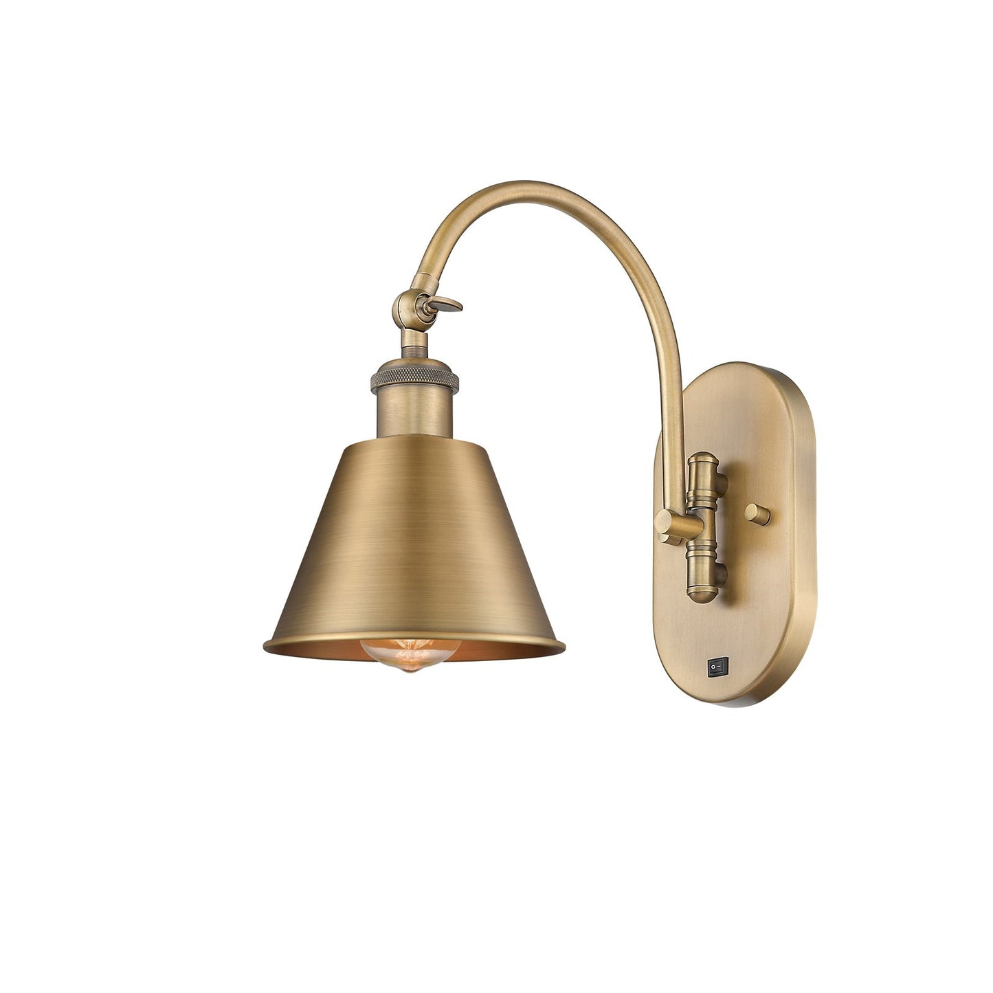 Innovations Smithfield 1-Light 6.5in Swing Arm Sconce | Industrial Farmhouse Brushed Brass Steel and Metal Shade | Bedroom & Living | Model 518-1W-BB-M8