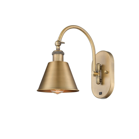 Innovations Smithfield 1-Light 6.5in Swing Arm Sconce | Industrial Farmhouse Brushed Brass and Metal Shade | Bedroom & Living | Model 518-1W-BB-M8-LED