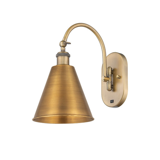 Innovations Berkshire 8in 1-Light Swing Arm Lamp | Industrial Brushed Brass Steel and Brushed Brass Metal Shade | Bedroom & | Model 518-1W-BB-MBC-8-BB-LED