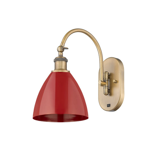 Innovations Plymouth 7.5in 1-Light Swing Arm Lamp | Industrial Brushed Brass and Matte Red Metal Shade | Bedroom & Living | Model 518-1W-BB-MBD-75-RD-LED
