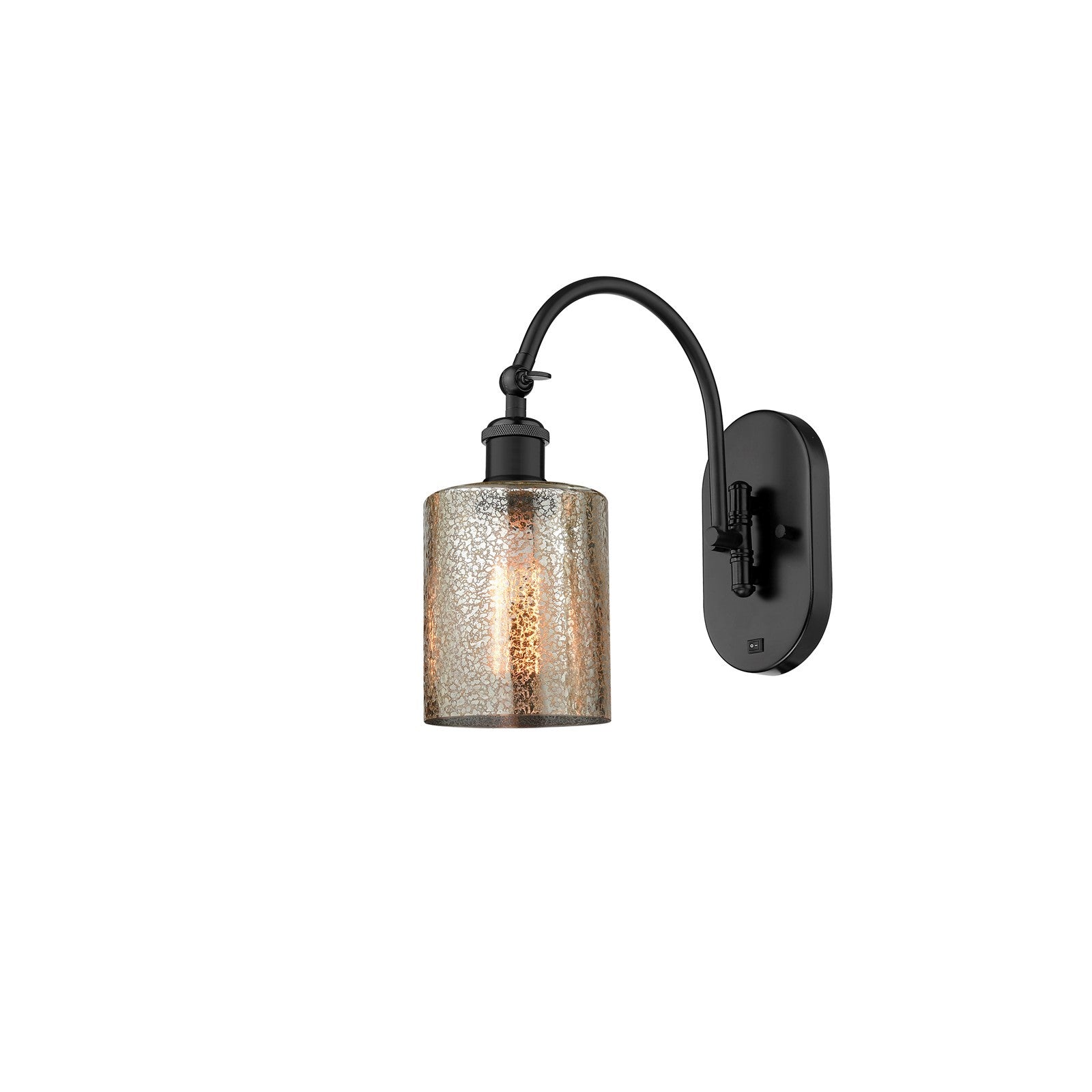 Innovations Cobbleskill 5in 1-Light Swing Arm Lamp | Industrial Matte Black Steel and Mercury Glass | Bedroom & Living Room Reading | Model 518-1W-BK-G116