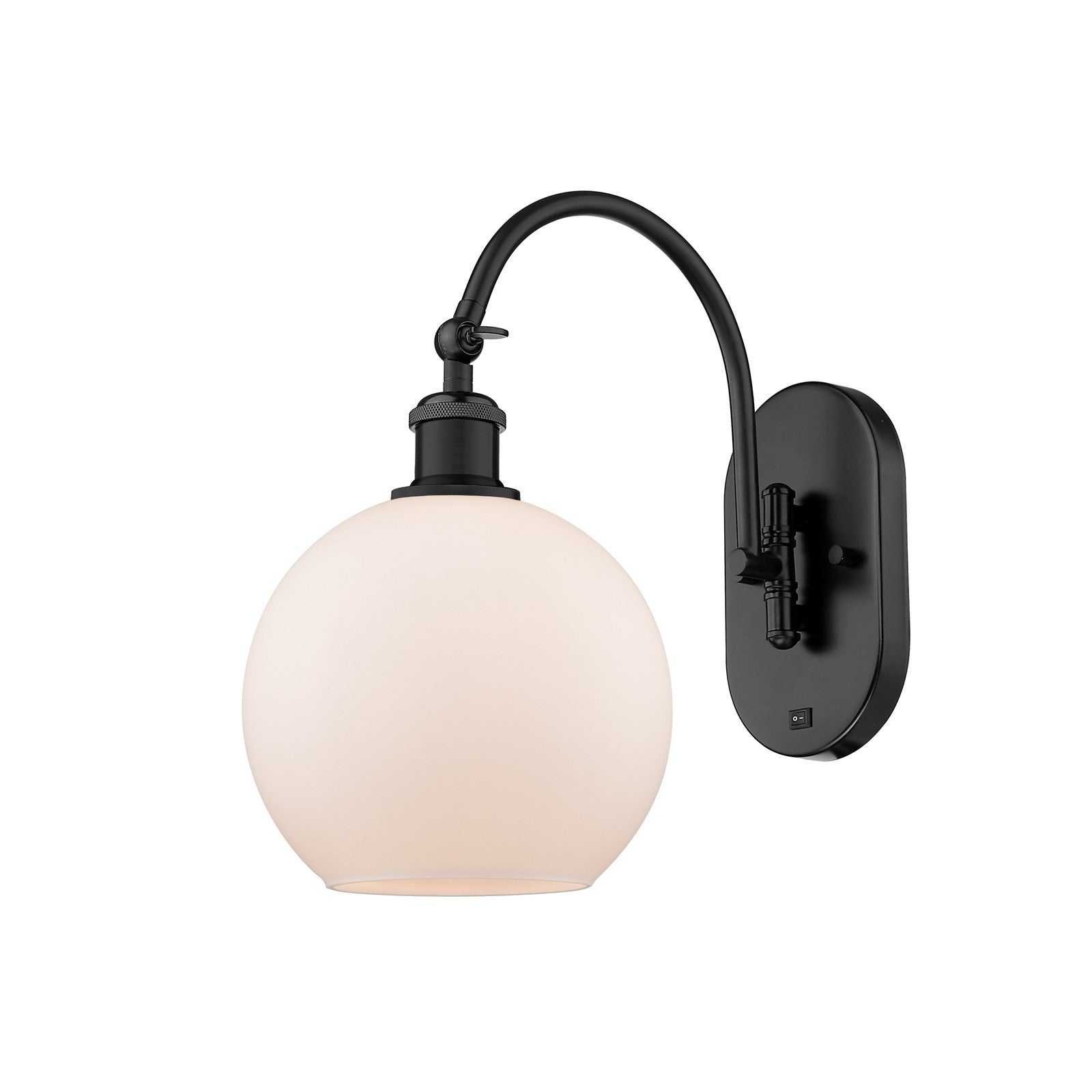 Innovations Athens 8in 1-Light Swing Arm Sconce | Industrial Matte Black Steel and Matte White Frosted Glass | Bedroom & Hallway | Model 518-1W-BK-G121-8