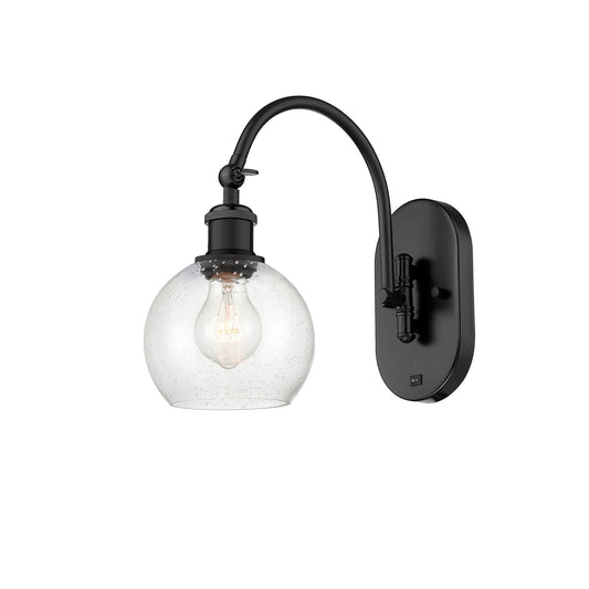 Innovations Athens 1-Light Swing Arm Sconce | Industrial Matte Black Steel and Seedy Glass | Bedroom & Living Room Reading Light | Model 518-1W-BK-G124-6