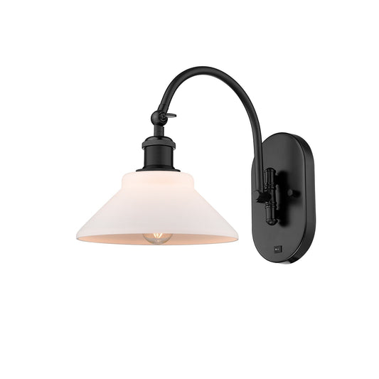 Innovations Orwell 1-Light 8.38in Swing Arm Sconce | Industrial Matte Black Steel and Cast Brass with Matte White Glass Shade | Model 518-1W-BK-G131-LED