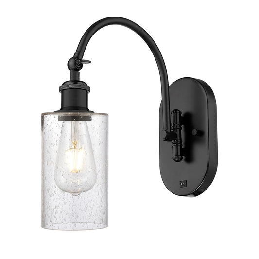 Innovations Clymer 1-Light Swing Arm Sconce | Art Nouveau Matte Black Steel and Seedy Glass | Bedroom & Living Room Reading Light | Model 518-1W-BK-G804