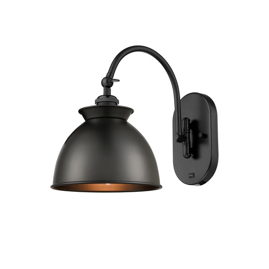 Innovations Adirondack 8.25in 1-Light Swing Arm Lamp | Industrial Farmhouse Matte Black Steel and Cast Brass with Matte Black | Model 518-1W-BK-M14-BK-LED