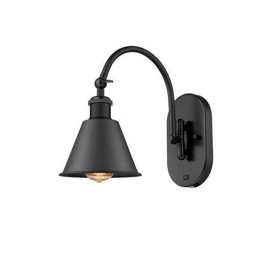 Innovations Smithfield 1-Light Swing Arm Wall Sconce | Industrial Matte Black Steel and Cast Brass with Matte Black Metal Shade | Model 518-1W-BK-M8