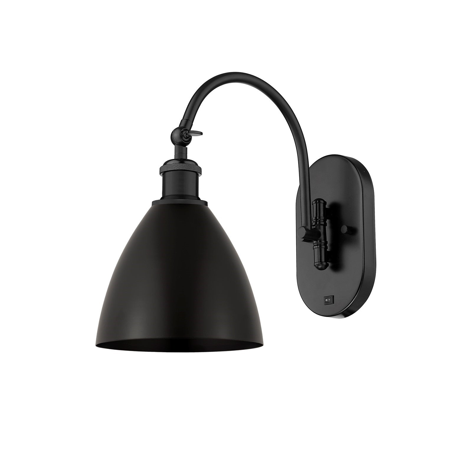 Innovations Bristol 1-Light 8in Swing Arm Wall Sconce | Industrial Farmhouse Matte Black Steel and Cast Brass with Matte | Model 518-1W-BK-MBD-75-BK-LED