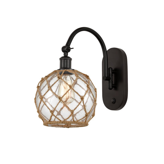 Innovations Farmhouse Rope 8in 1-Light Swing Arm Lamp | Industrial Oil Rubbed Bronze Steel and Clear Glass with Brown Rope | Model 518-1W-OB-G122-8RB-LED