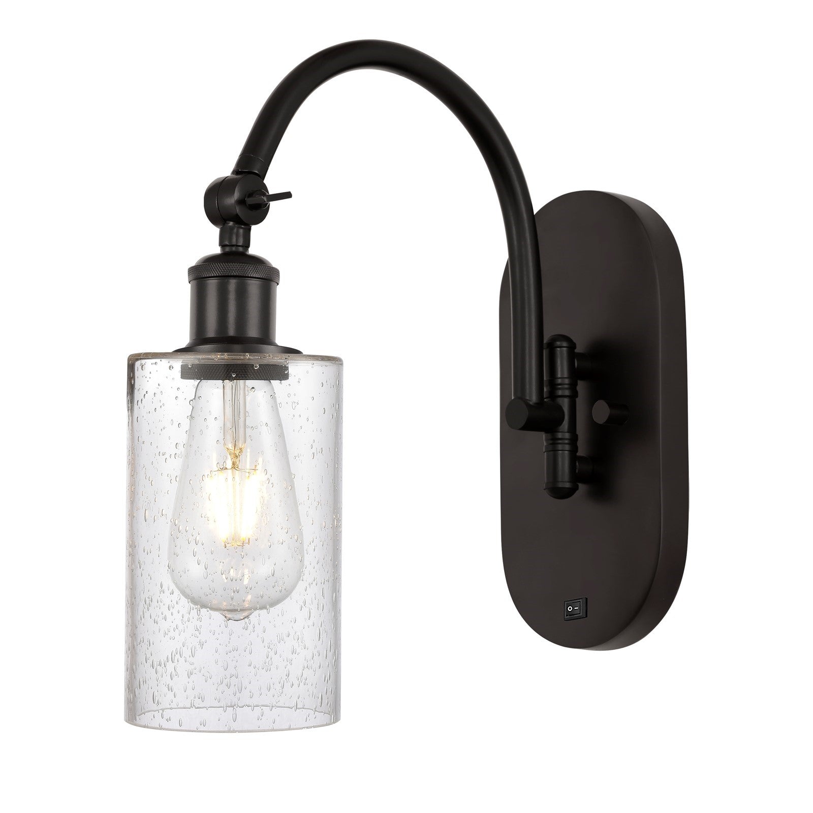 Innovations Clymer 1-Light Swing Arm Wall Sconce | Art Nouveau Oil Rubbed Bronze Steel and Seedy Glass | Bedroom & Living Room | Model 518-1W-OB-G804
