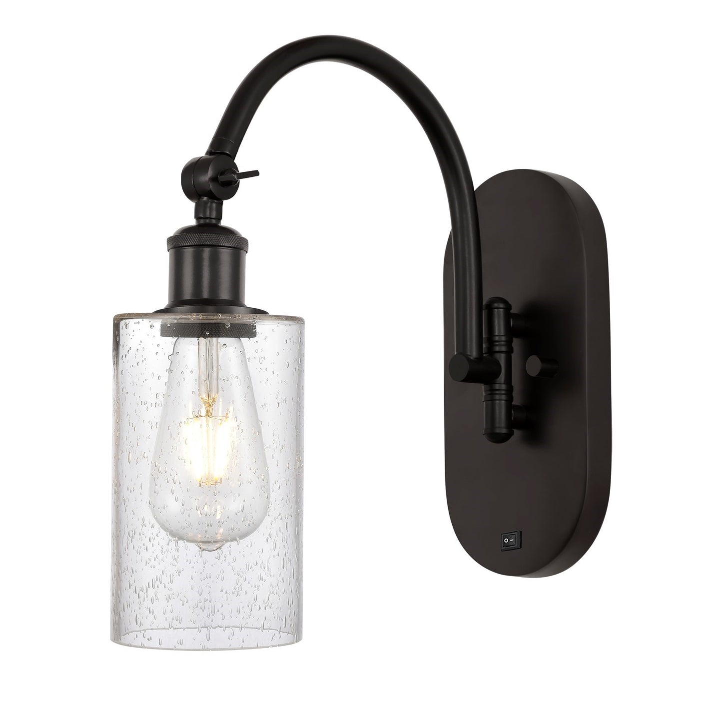 Innovations Clymer 1-Light Swing Arm Wall Sconce | Art Nouveau Oil Rubbed Bronze Steel and Seedy Glass | Bedroom & Living Room | Model 518-1W-OB-G804