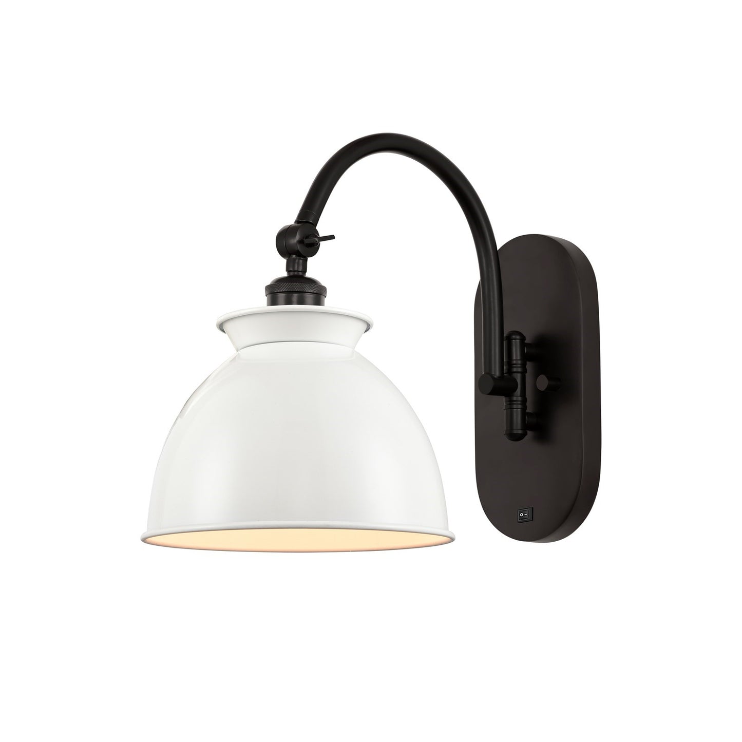 Innovations Adirondack 8.25in 1-Light Swing Arm Lamp | Industrial Farmhouse Oil Rubbed Bronze and Glossy White Metal Shade | Model 518-1W-OB-M14-W-LED
