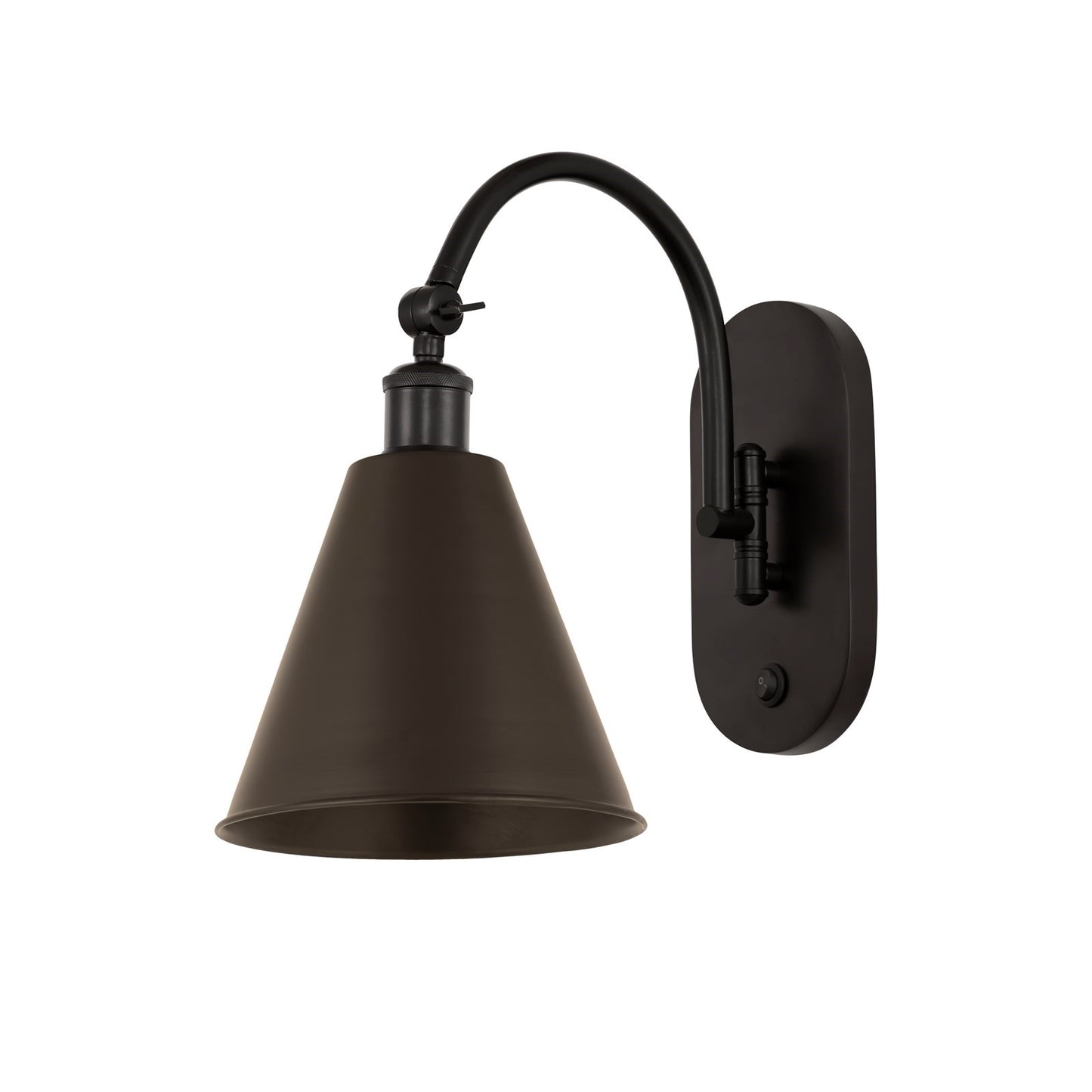 Innovations Berkshire 8in 1-Light Swing Arm Lamp | Industrial Farmhouse Oil Rubbed Bronze Steel and Cast Brass with Cone | Model 518-1W-OB-MBC-8-OB-LED