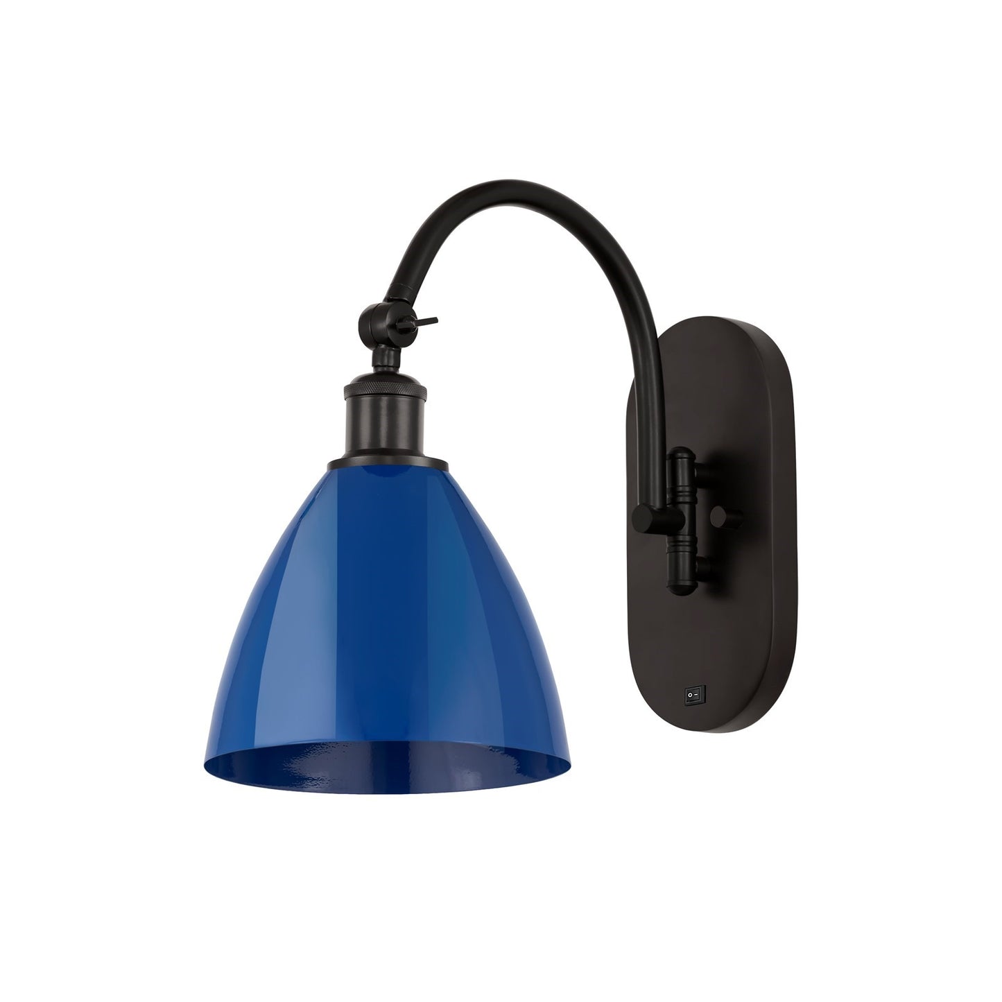 Innovations Plymouth 1-Light 7.5in Swing Arm Wall Sconce | Industrial Oil Rubbed Bronze Steel and Matte Blue Metal Shade | Model 518-1W-OB-MBD-75-BL-LED