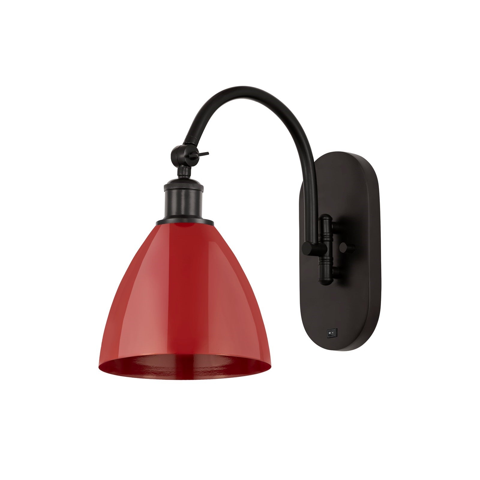 Innovations Plymouth 1-Light 7.5in Swing Arm Wall Sconce | Industrial Farmhouse Oil Rubbed Bronze Steel and Red Metal Shade | Model 518-1W-OB-MBD-75-RD