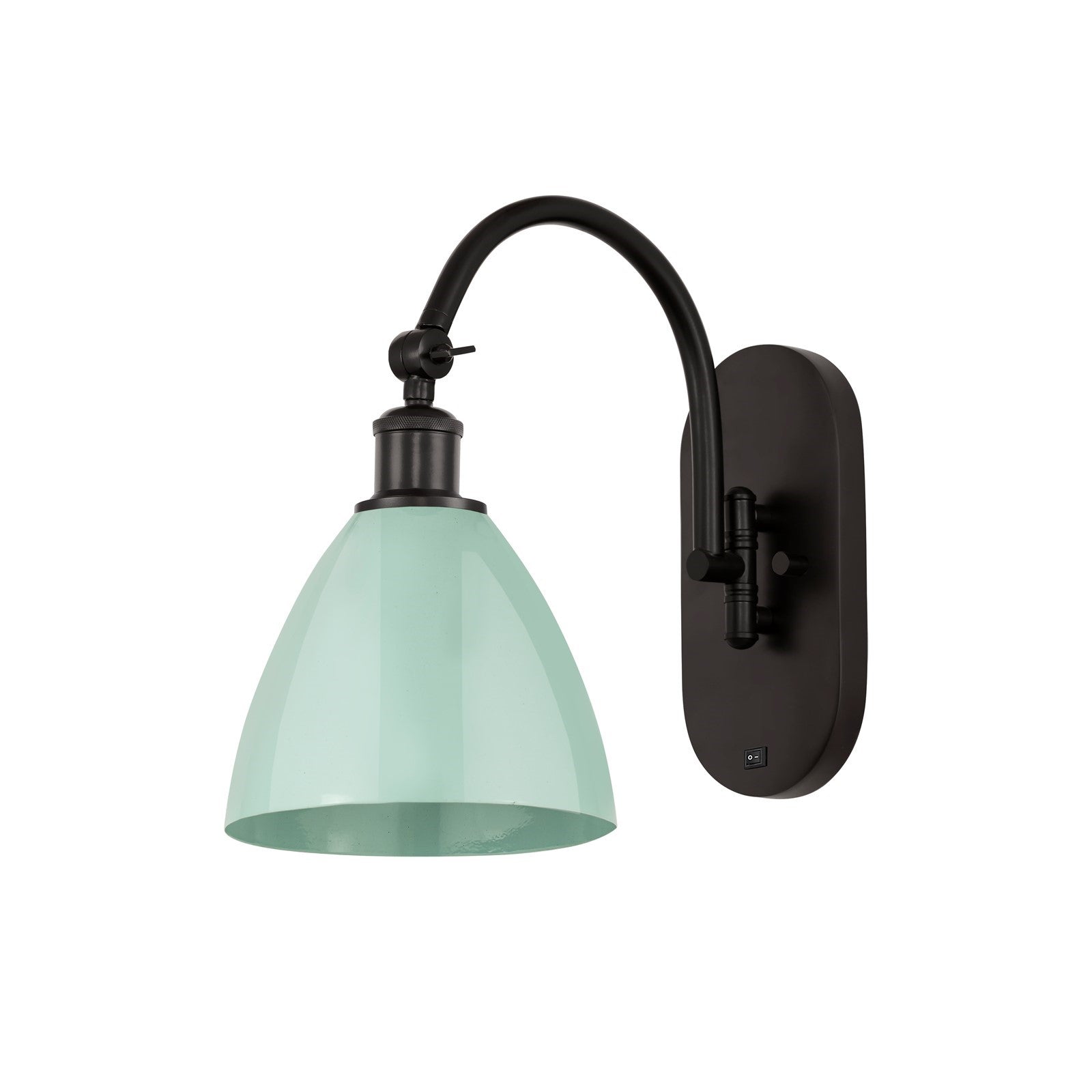 Innovations Plymouth 1-Light 7.5in Swing Arm Wall Sconce | Industrial Oil Rubbed Bronze Steel and Matte Seafoam Metal | Model 518-1W-OB-MBD-75-SF-LED