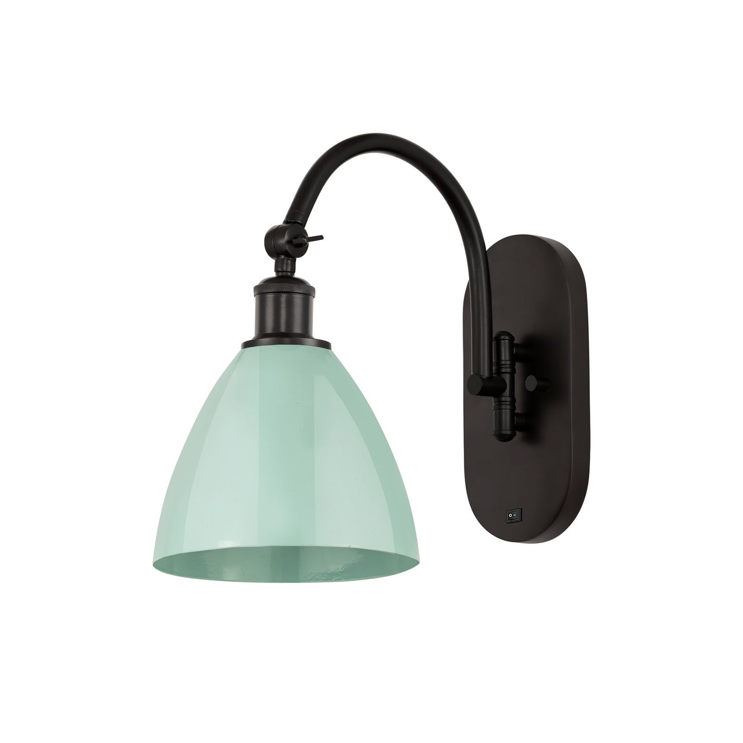 Innovations Plymouth 1-Light 7.5in Swing Arm Wall Sconce | Industrial Oil Rubbed Bronze Steel and Matte Seafoam Metal | Model 518-1W-OB-MBD-75-SF-LED