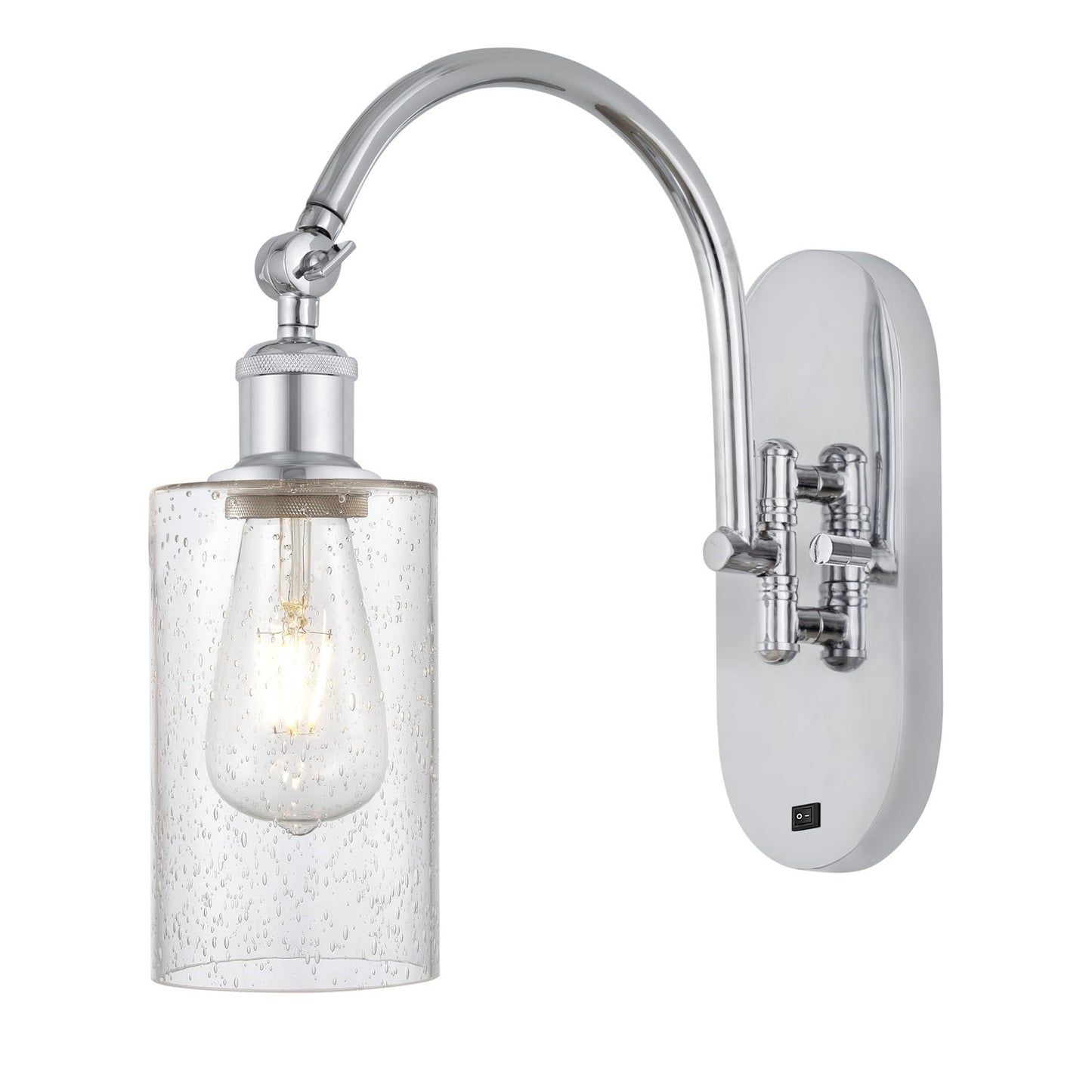 Innovations Clymer 1-Light 12.38in Swing Arm Wall Sconce | Art Nouveau Polished Chrome and Seedy Glass | Bedroom & Living Room | Model 518-1W-PC-G804