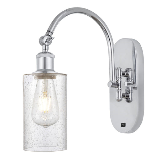 Innovations Clymer 1-Light 12.38in Swing Arm Wall Sconce | Art Nouveau Polished Chrome and Seedy Glass | Bedroom & Living Room | Model 518-1W-PC-G804