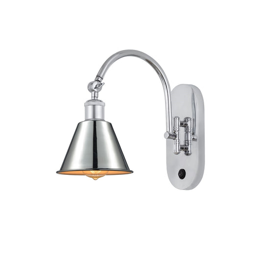 Innovations Smithfield 1-Light 6.5in Swing Arm Wall Sconce | Industrial Farmhouse Polished Chrome Steel and Metal Shade | Bedroom | Model 518-1W-PC-M8-LED