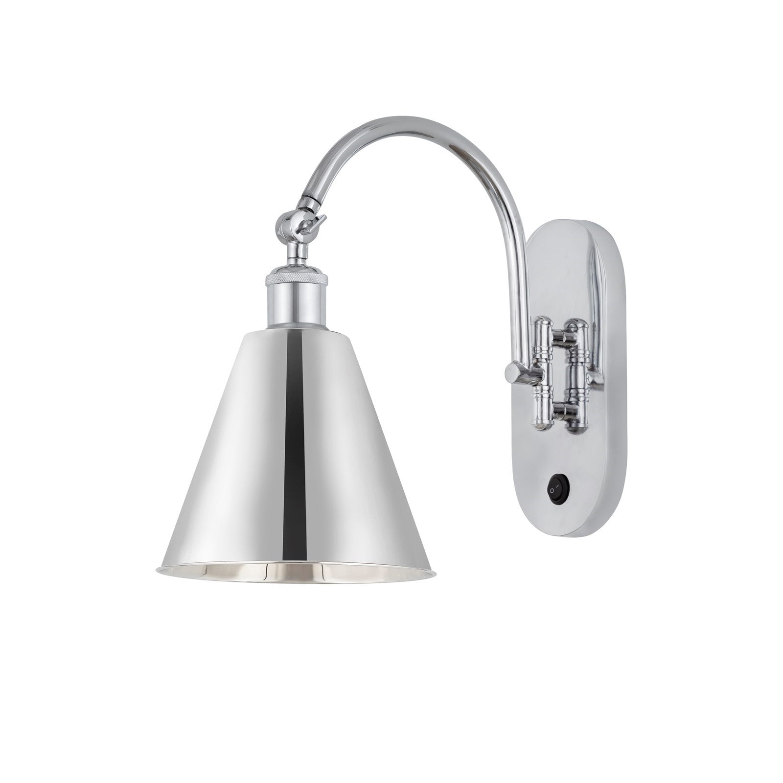 Innovations Berkshire 8in 1-Light Swing Arm Sconce | Industrial Polished Chrome Steel and Metal Shade | Living Room & Bedroom | Model 518-1W-PC-MBC-8-PC
