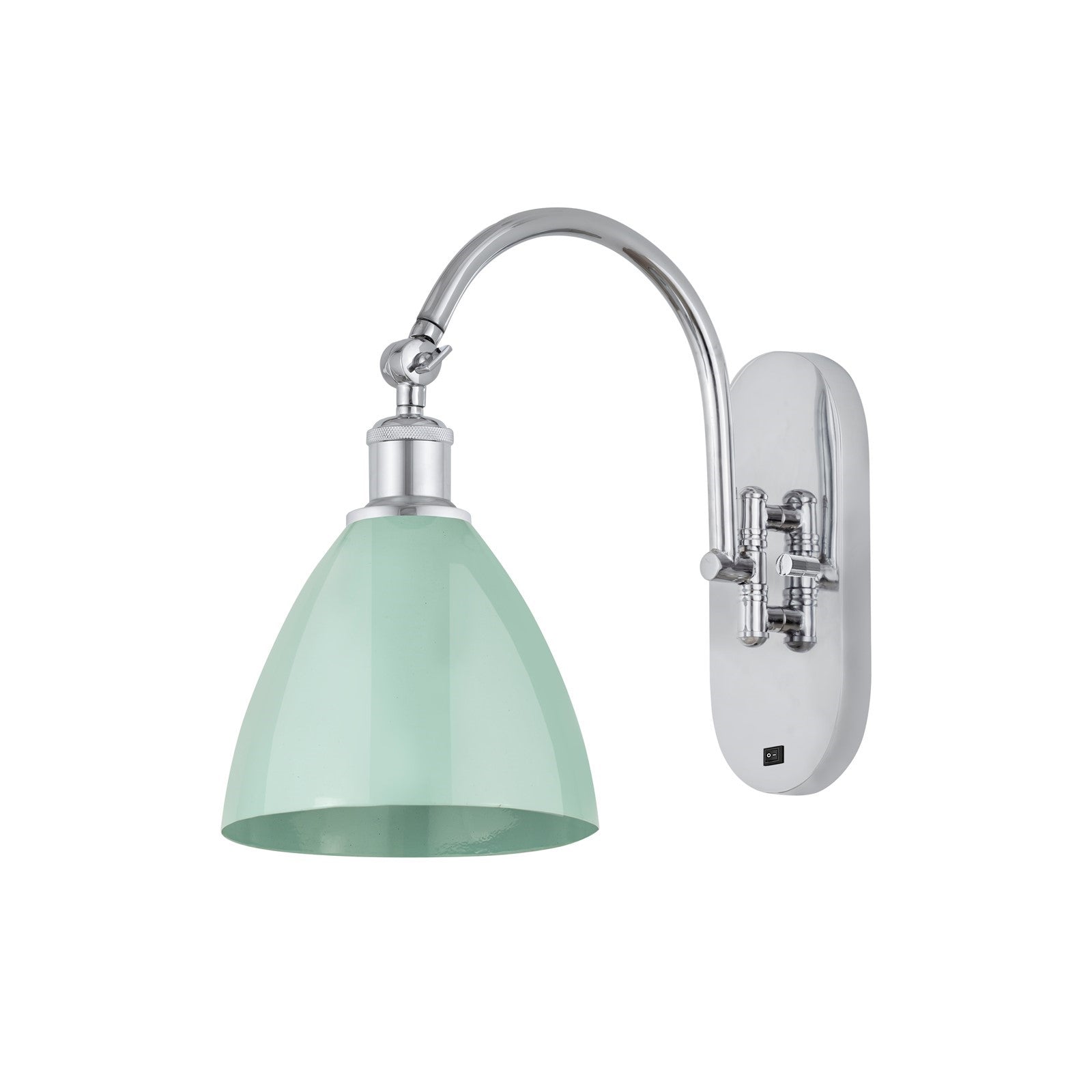 Innovations Plymouth 1-Light 7.5in Swing Arm Wall Sconce | Industrial Farmhouse Polished Chrome and Matte Seafoam Metal Shade | Model 518-1W-PC-MBD-75-SF
