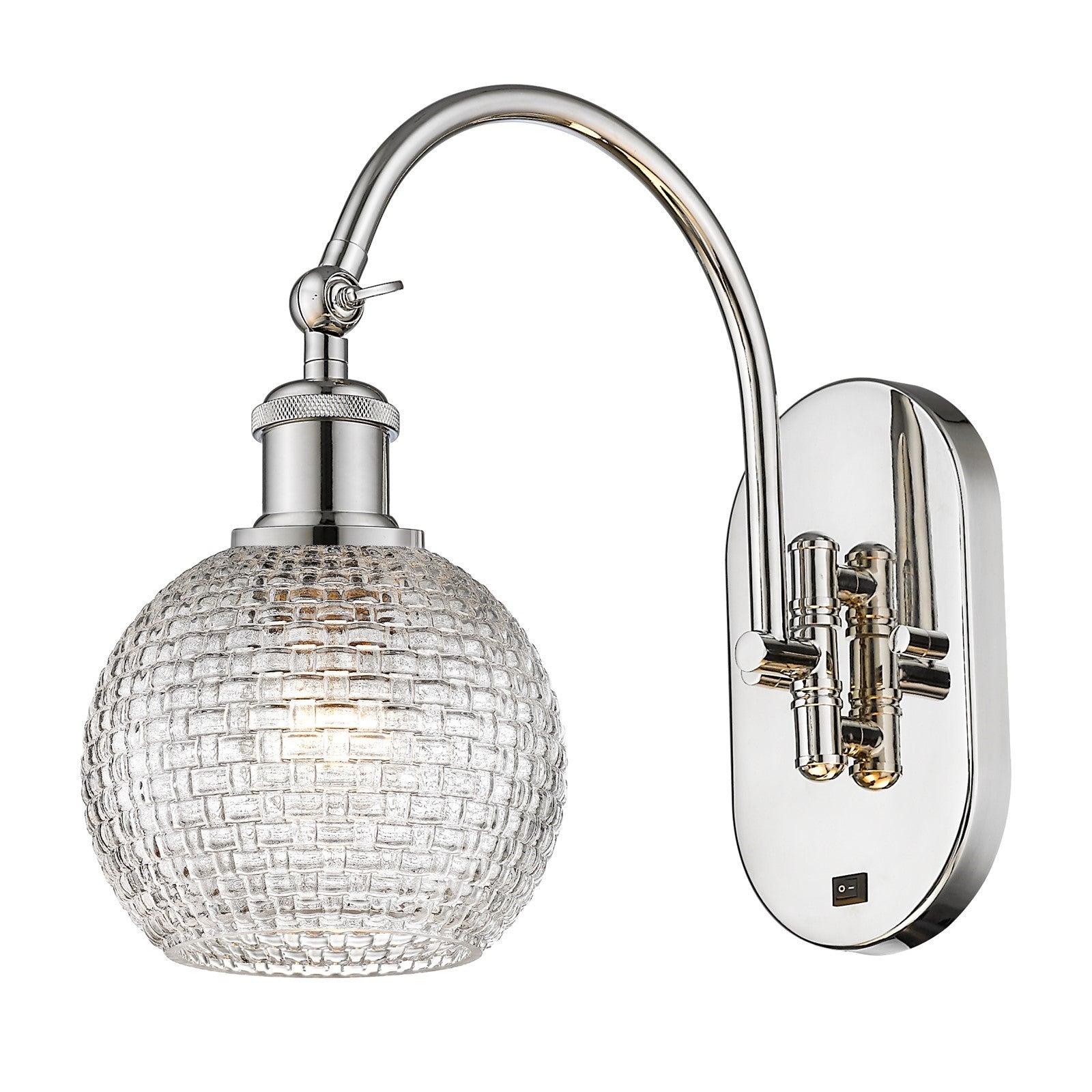 Innovations Athens 6in 1-Light Swing Arm Lamp | Modern Contempo Farmhouse Polished Nickel and Clear Basket Weave Glass | Model 518-1W-PN-G122C-6CL