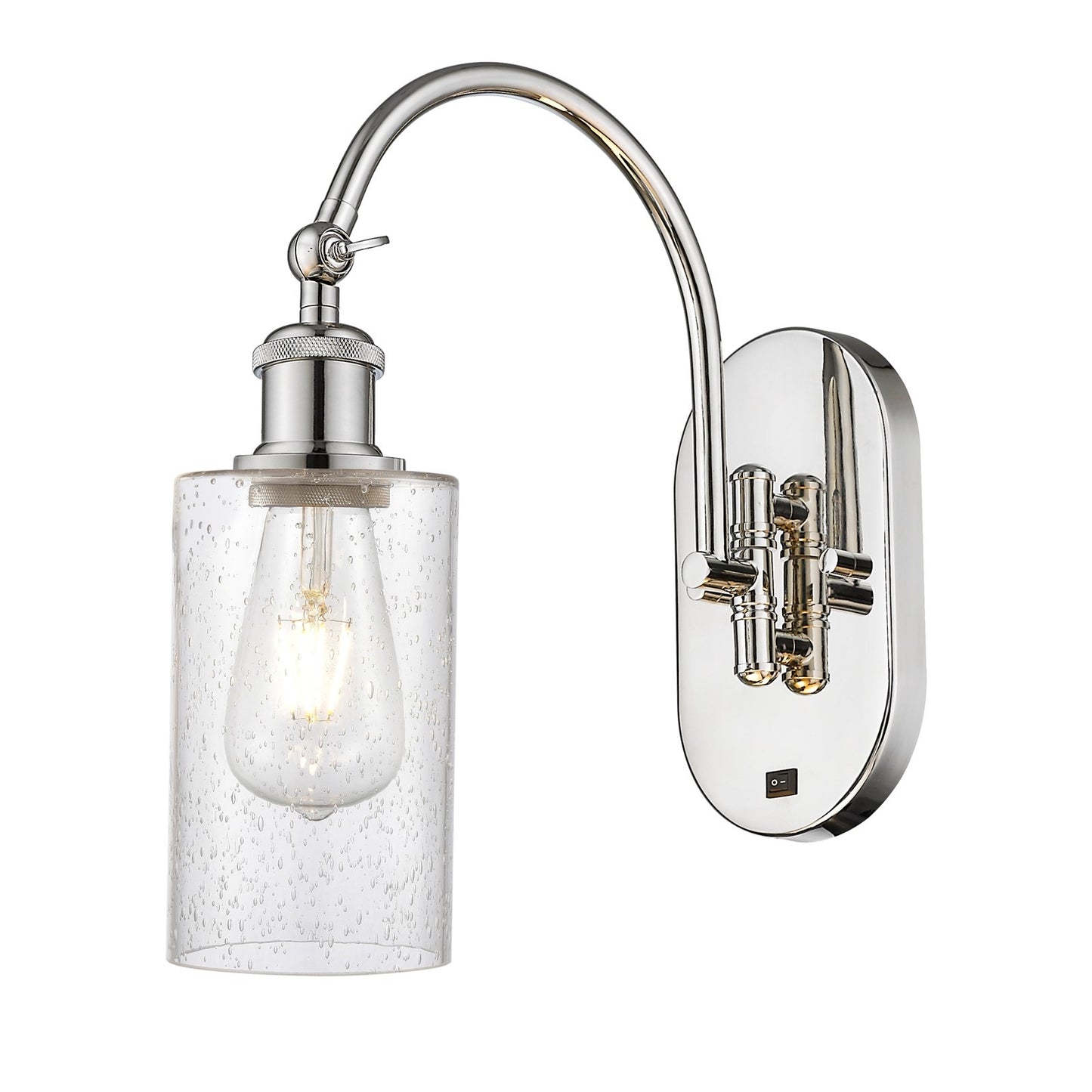 Innovations Clymer 1-Light Swing Arm Sconce | Art Nouveau Polished Nickel Steel and Seedy Glass Shade | Bedroom & Living Room | Model 518-1W-PN-G804