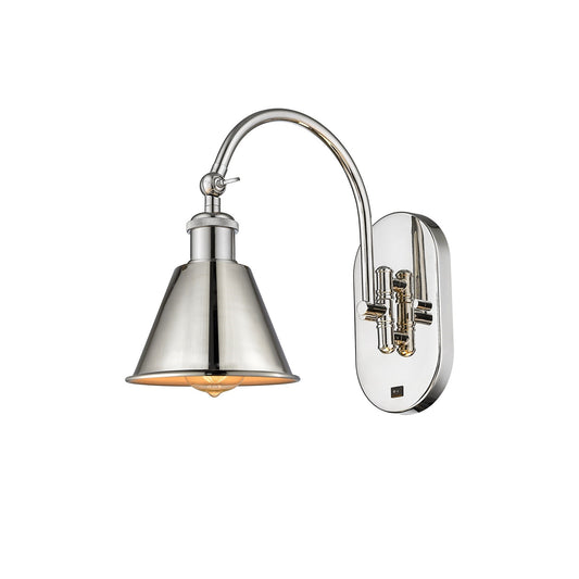 Innovations Smithfield 1-Light Swing Arm Wall Sconce | Industrial Farmhouse Polished Nickel Steel and Metal Shade | Bedroom & Living | Model 518-1W-PN-M8