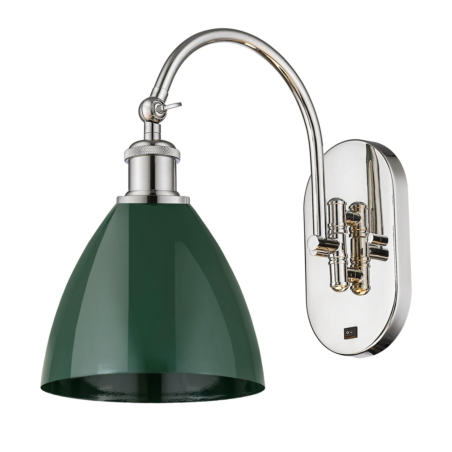 Innovations Plymouth 1-Light 7.5in Swing Arm Wall Sconce | Industrial Farmhouse Polished Nickel and Matte Green Metal | Model 518-1W-PN-MBD-75-GR-LED