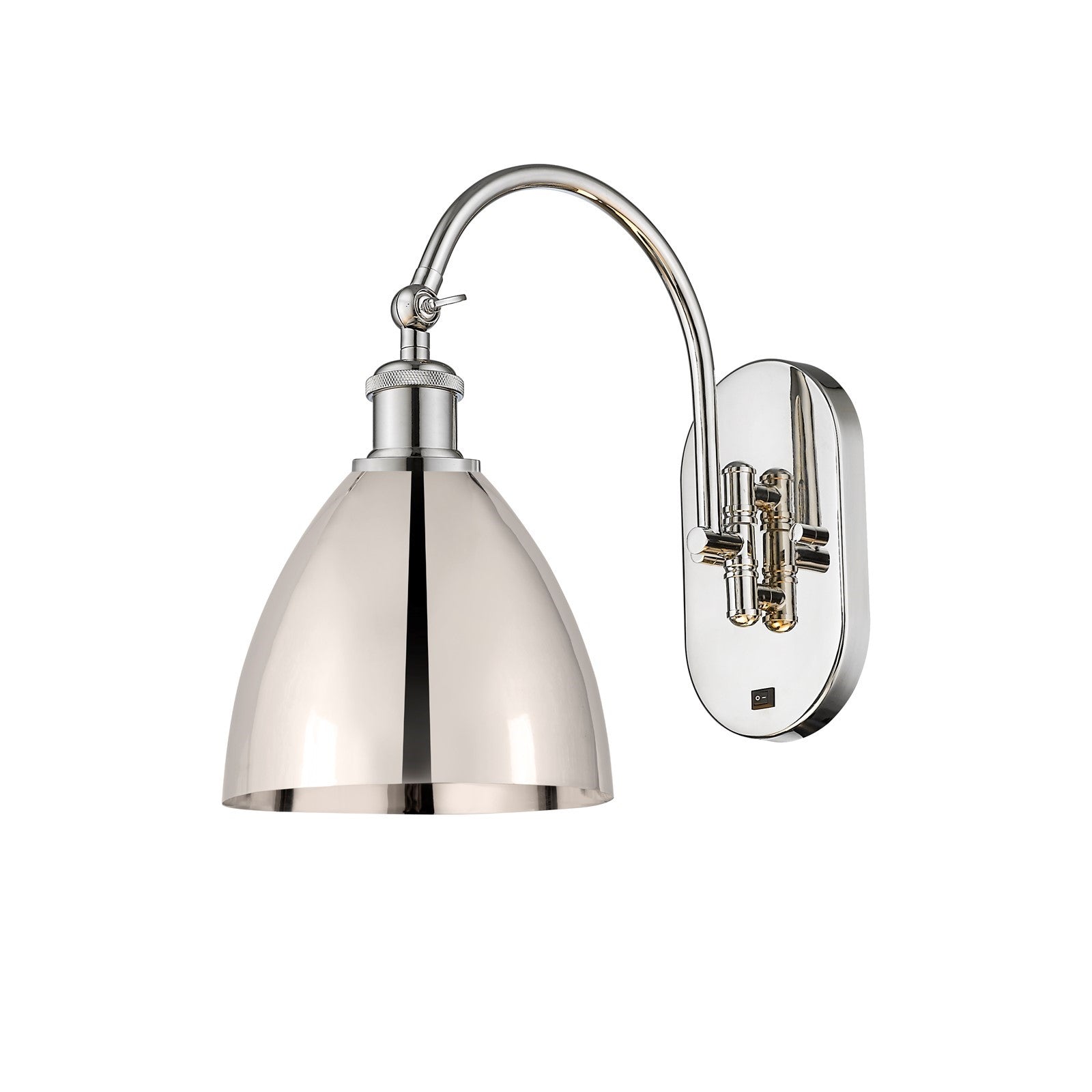 Innovations Bristol 7.5in 1-Light Swing Arm Sconce | Industrial Polished Nickel Steel and Polished Nickel Metal Shade | Model 518-1W-PN-MBD-75-PN