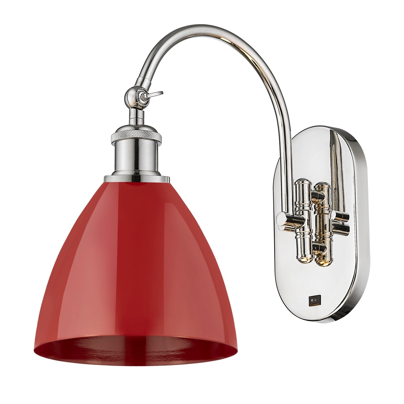 Innovations Plymouth 1-Light 7.5in Swing Arm Sconce | Industrial Farmhouse Polished Nickel and Matte Red Metal Shade | Model 518-1W-PN-MBD-75-RD-LED