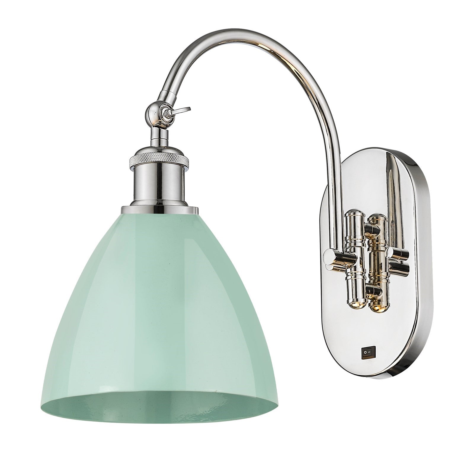 Innovations Plymouth 1-Light 7.5in Swing Arm Wall Sconce | Industrial Farmhouse Polished Nickel and Matte Seafoam Metal Shade | Model 518-1W-PN-MBD-75-SF