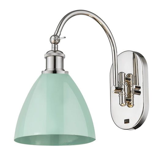 Innovations Plymouth 1-Light 7.5in Swing Arm Wall Sconce | Industrial Farmhouse Polished Nickel and Matte Seafoam Metal Shade | Model 518-1W-PN-MBD-75-SF