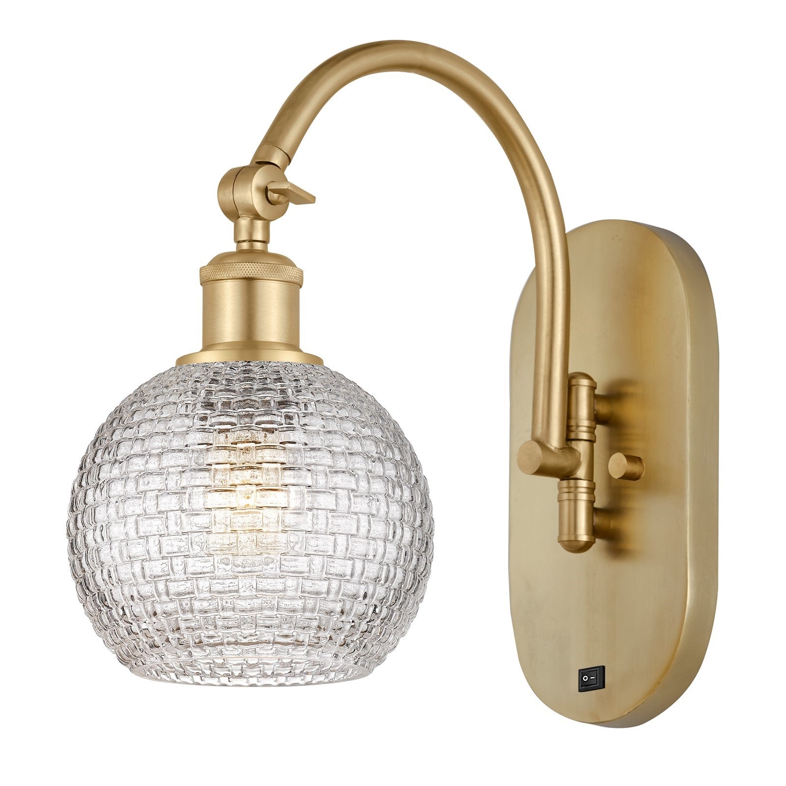 Innovations Athens 1-Light Swing Arm Sconce | Modern Farmhouse Satin Gold Steel and Clear Basket Weave Glass | Bedroom & | Model 518-1W-SG-G122C-6CL