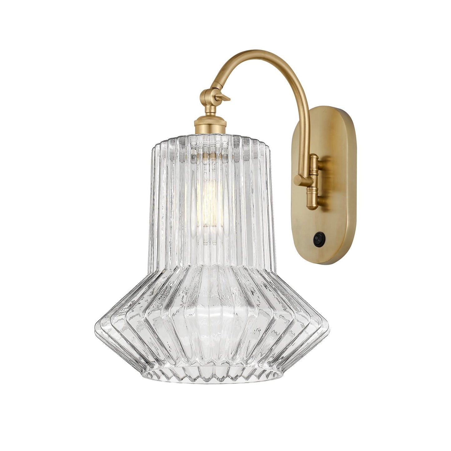 Innovations Springwater 12in 1-Light Swing Arm Lamp | Art Nouveau Satin Gold Steel and Clear Fluted Glass | Bedroom & Living Room | Model 518-1W-SG-G212