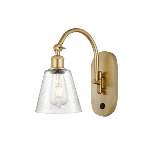 Innovations Caton 6in 1-Light Swing Arm Sconce | Industrial Satin Gold Steel and Frosted Pyramid Glass | Bedroom & Hallway Accent | Model 518-1W-SG-G454
