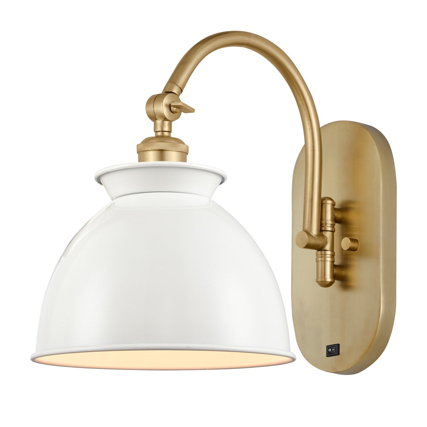 Innovations Adirondack 1-Light Swing Arm Wall Sconce | Industrial Farmhouse Satin Gold Steel and Glossy White Metal Shade | Living | Model 518-1W-SG-M14-W