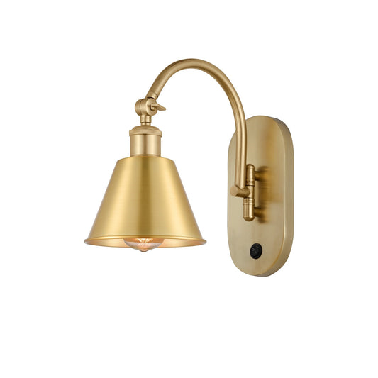 Innovations Smithfield 1-Light 11in Swing Arm Sconce | Industrial Farmhouse Satin Gold Steel and Cast Brass with Satin Gold Metal | Model 518-1W-SG-M8