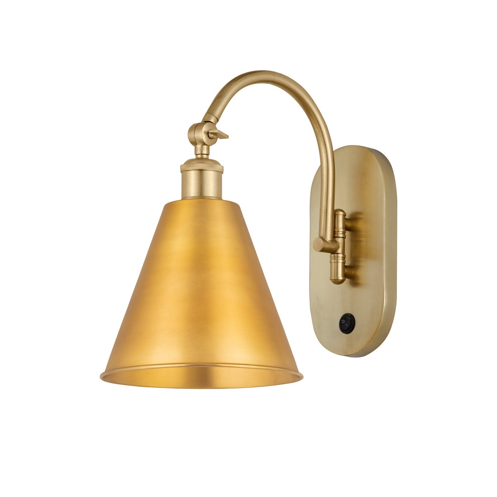 Innovations Berkshire 8in 1-Light Swing Arm Lamp | Industrial Farmhouse Satin Gold Steel and Cast Brass with Satin Gold | Model 518-1W-SG-MBC-8-SG-LED