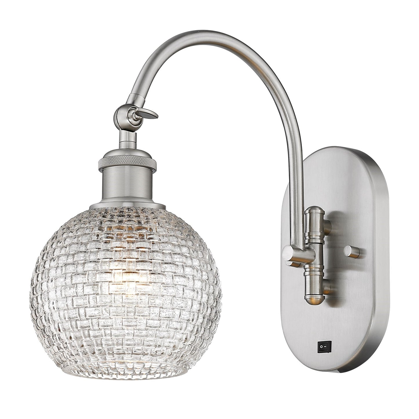 Innovations Athens 6in 1-Light Swing Arm Lamp | Modern Contempo Farmhouse Brushed Satin Nickel and Clear Basket Weave Glass | Model 518-1W-SN-G122C-6CL