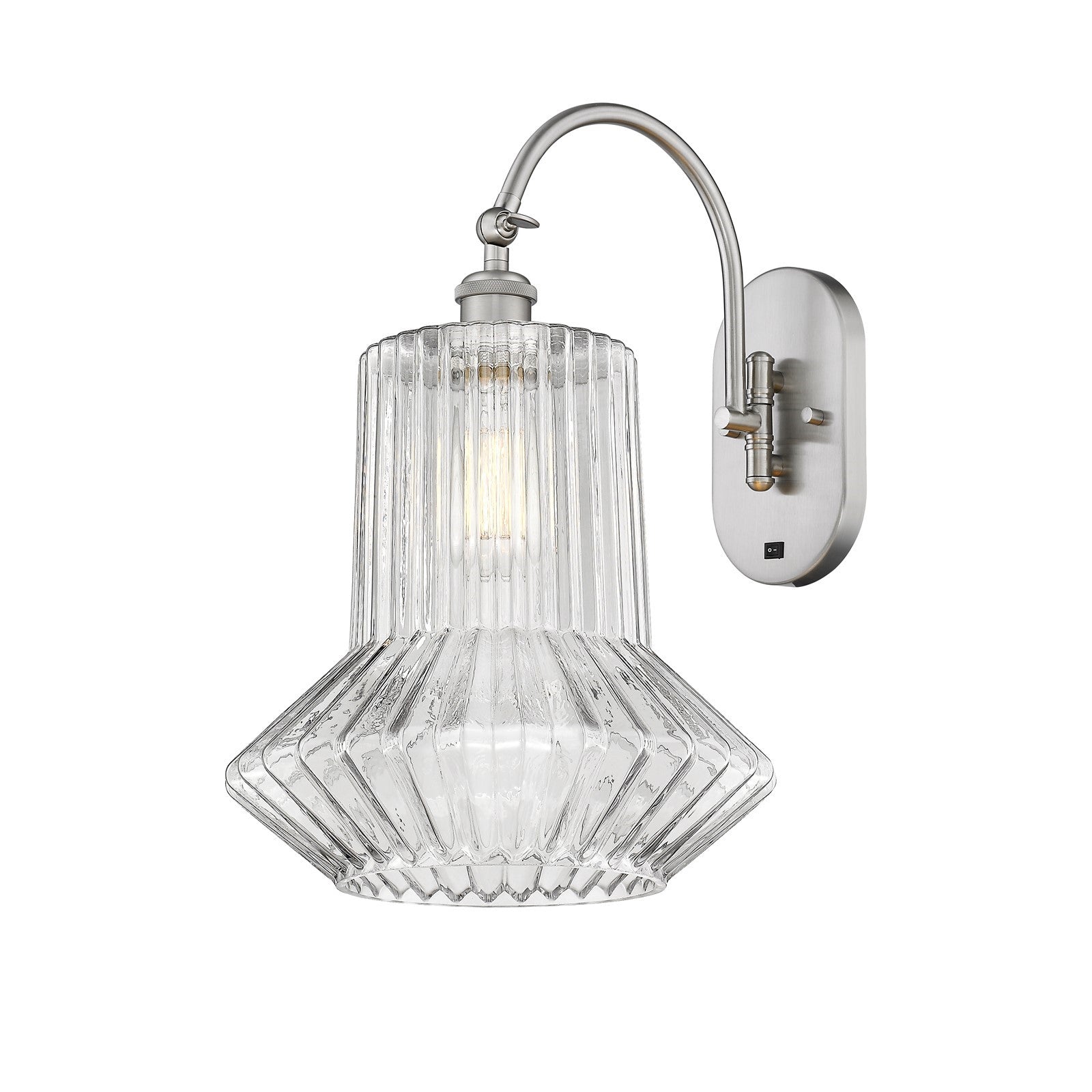 Innovations Springwater 12in 1-Light Swing Arm Lamp | Industrial Brushed Satin Nickel Steel and Clear Fluted Glass | Bedroom & | Model 518-1W-SN-G212